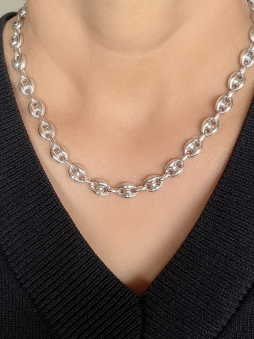 Sterling Silver 925 Puffy Mariner Link Chain Necklace - Lobster Clasp 24.8g